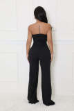 Solid Color Gold Accent Button Strapless Jumpsuit