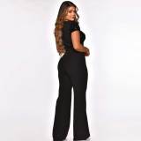 Women's Elegant Irregular Sequined Wide-leg Short-sleeved Jumpsuit
