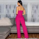 Solid Color Gold Accent Button Strapless Jumpsuit