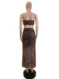 Leopard Print Wrapped Hollow Out Mesh Sexy Dress