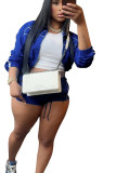 Sexy Long Sleeve Zipper Contrast Color Ribbon Two-Piece City Sport Set