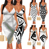 1 Piece Custom Casual Digital Printing Straps V Neck Midi Dresses