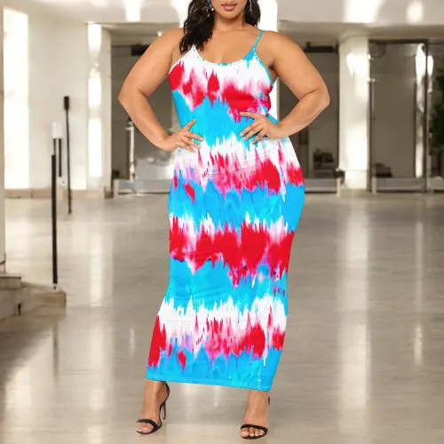 1 Piece Custom Casual Digital Printing Straps Plus Size Long Dress