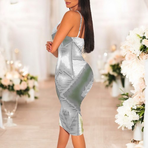 1 Piece Custom Casual Digital Printing Straps V Neck Midi Dresses