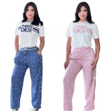 Summer Printing Short Sleeve Pant Set