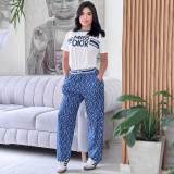 Summer Printing Short Sleeve Pant Set