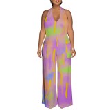 1 Piece Custom Casual Digital Printing Halter Jumpsuits