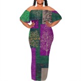 1 Piece Custom Casual Digital Printing Off Shoulder Plus Size Long Dress