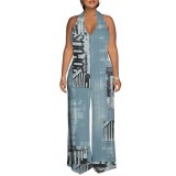 1 Piece Custom Casual Digital Printing Halter Jumpsuits