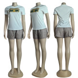 Summer Fashion Embroidery Sports Short Tops Shorts Two-piece Set
