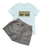 Summer Fashion Embroidery Sports Short Tops Shorts Two-piece Set