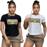 Summer Fashion Embroidery Sports Short Tops Shorts Two-piece Set