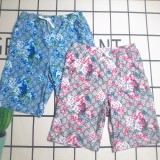 Summber Floral Print Beach Shorts Drawstring Waist Slant Pocket