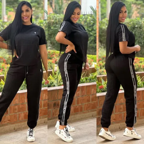 Casual Embossing Short Sleeve Sweatshirt Pant Set