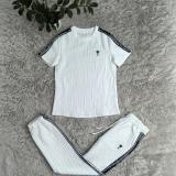 Casual Embossing Short Sleeve Sweatshirt Pant Set