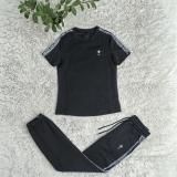 Casual Embossing Short Sleeve Sweatshirt Pant Set