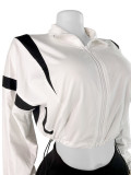 Breezy Mornings Contrast Color Drawstring Zipper Cardigan Short Set