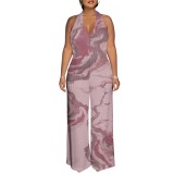 1 Piece Custom Casual Digital Printing Halter Backless Jumpsuits