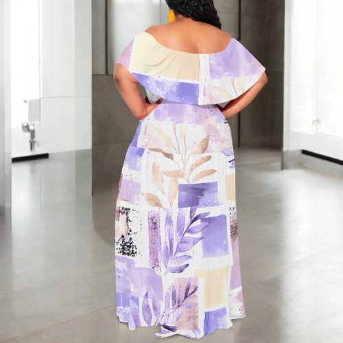 1 Piece Custom Casual Digital Printing Off Shoulder Maxi Dresses