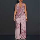 1 Piece Custom Casual Digital Printing Halter Backless Jumpsuits