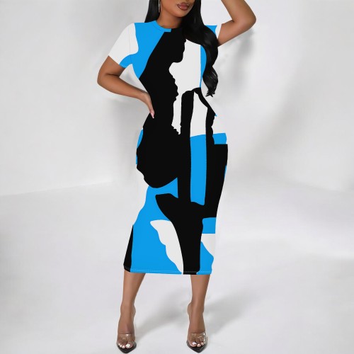 1 Piece Custom Casual Digital Printing Short Sleeve Mid Dresses
