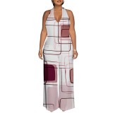 1 Piece Custom Casual Digital Printing Halter Backless Jumpsuits