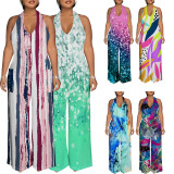 1 Piece Custom Casual Digital Printing Halter Backless Jumpsuits