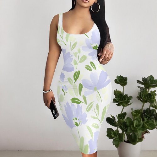 1 Piece Custom Casual Digital Printing Sleeveless Midi Dresses