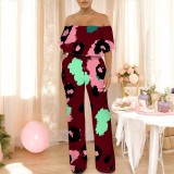 1 Piece Custom Casual Digital Printing Off Shoulder One Piece Jumpsuits
