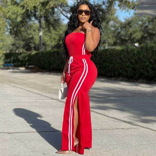 Fashion Women's Strapless Top & Loose Trousers Two-piece Set