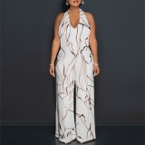 1 Piece Custom Casual Digital Printing Halter Backless Jumpsuits