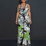 1 Piece Custom Casual Digital Printing Halter Backless Jumpsuits