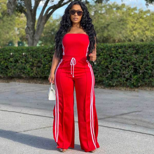 Fashion Women's Strapless Top & Loose Trousers Two-piece Set