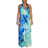 1 Piece Custom Casual Digital Printing Halter Backless Jumpsuits