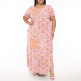 1 Piece Custom Casual Digital Printing Short Sleeve V Neck Plus Size Maxi Dresses