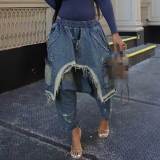Casual Street Solid Color Ripped Distressed Mid Waist Harlan Denim Jeans