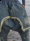 Casual Street Solid Color Ripped Distressed Mid Waist Harlan Denim Jeans