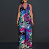 1 Piece Custom Casual Digital Printing Halter Backless Jumpsuits