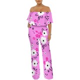 1 Piece Custom Casual Digital Printing Off Shoulder One Piece Jumpsuits