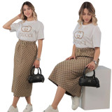 Casual Short-sleeved Midi Skirt Suit