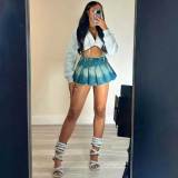 Women's Pleated Mini Skirts Sexy Y2k High Wiast A-line Club Mini Denim Skirt