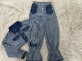 Two-Piece Cropped Jacket & Wide-Leg Pants Denim Set