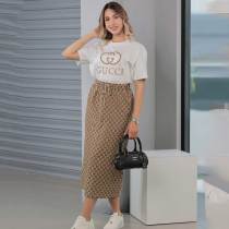 Casual Short-sleeved Midi Skirt Suit