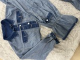 Two-Piece Cropped Jacket & Wide-Leg Pants Denim Set