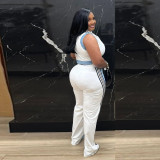 Casual Webbing Loose Stitching Denim Wide-Leg Pants Set