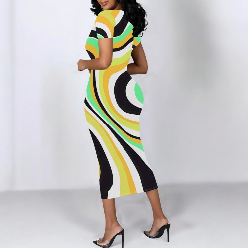 1 Piece Custom Casual Digital Printing Short Sleeve Mid Dress