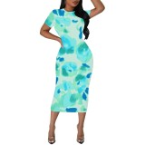 1 Piece Custom Casual Digital Printing Short Sleeve Mid Dress