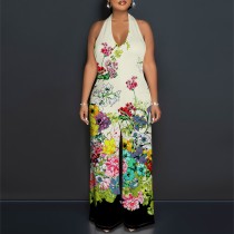 1 Piece Custom Casual Digital Printing Halter Backless One Piece Jumpsuit