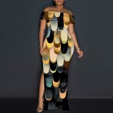 1 Piece Custom Casual Digital Printing Split Off Shoulder Maxi Dresses