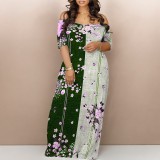 1 Piece Custom Casual Digital Printing V Neck Off Shoulder Maxi Dresses